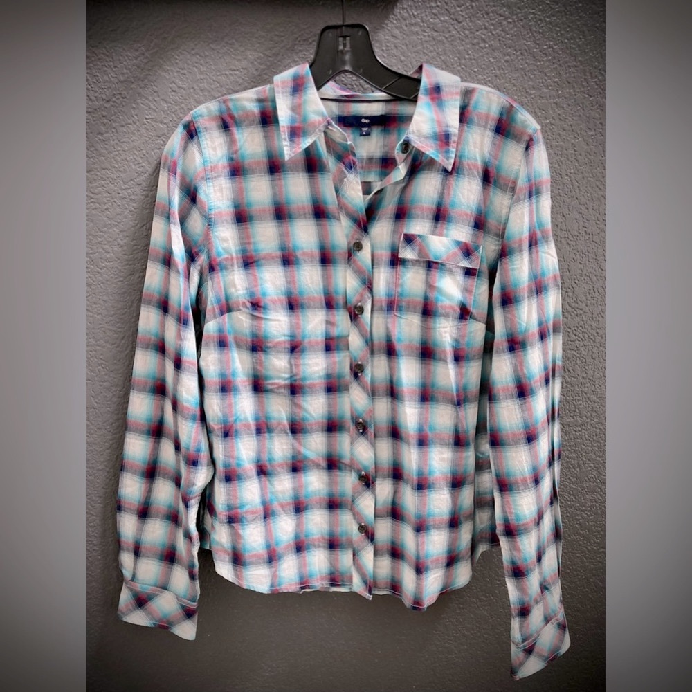 🫐3/$40🫐 NWT GAP Plaid, long-sleeve, 100% lightweight cotton shirt - Picture 17 of 17